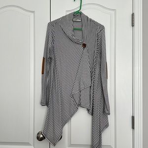 Large Navy and White Striped Cherish Cardigan with Suede Elbow Detail